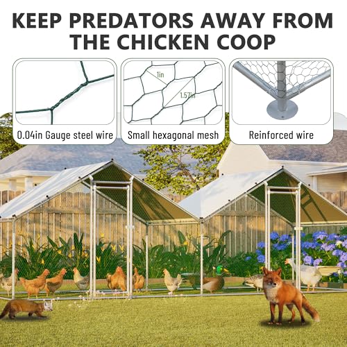 Metal Chicken Coop 20x6.7x6.7ft Large Walk-in Poultry Cage for 10-20 Chickens Chicken Run Pen Hen Rabbit Duck House with Waterproof Cover for Outdoor Farm Use - size: 240.0"L x 80.0"W x 80.0"H
