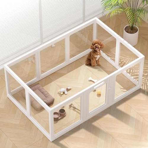 Clear Acrylic Dog Playpen Indoor, Puppy Cat Small Pet Play Pen, Pet Cat Playpen for Rabbits, Dog Fence Crate Kennel Whelping Cage (24", White, 10 Panels) - color: White, size: 24"H