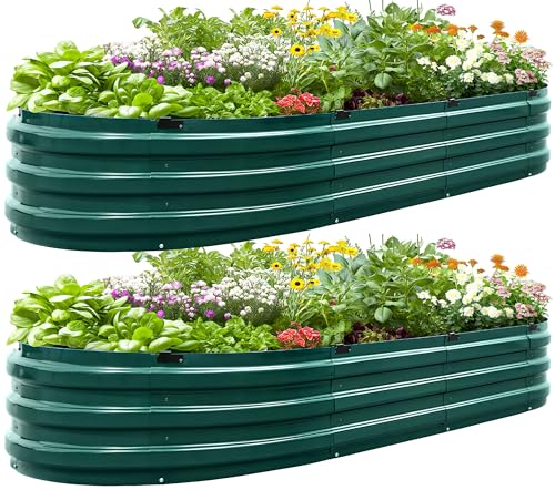 King Bird Raised Garden Bed Quick-Setup 74x36x12 in 2PCS | Galvanized Planter Box Outdoor for Gardening, Vegetables, Flowers, Green - color: Green, size: 2X 74X36X12 in