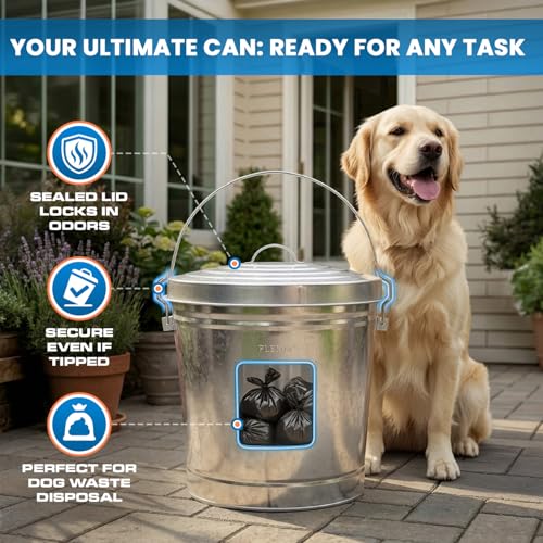 Plexon 6 Gallon Small Metal Trash Can with Locking Lid and 10 Gallon Trash Can with Locking Lid Outdoor Galvanized Garbage Bins for Poultry Feed Bird Seed Storage Ash Garbage Trash Bin, Bundle - size: 6-Gallon and 10-Gallon