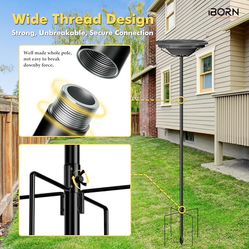 iBorn Bird Bath for Outside,36″ Freestanding Bird Bath with 3 Adjustable Height Pole,12″ BPA-Free Plastic Bowl,5-Prongs Base,Metal Pole and Plastic Birds Baths Bowl,Gray,1 Pack（Not Include Fountain） - color: Gray