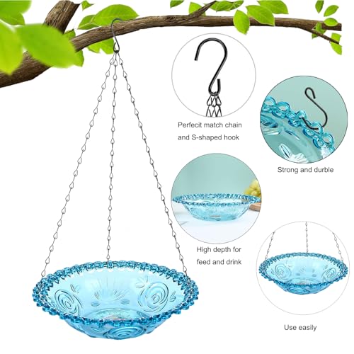 2-Pack Hanging Plastic Bird Bath and Feeder Bowls, Blue | Two hanging bowls serve as shallow bird baths, water dishes, or seed trays for gardens, patios, yards, and balconies. - color: Blue