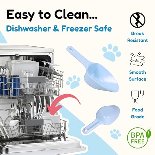 Dog Food Scoop 1 Cup, One Cup Measuring Cup, Food Grade Melamine Pet Food Measuring Scoop with 1/2 & 1/4 Cup Markings, Long Handle Food Scoop For Cat, Brid, Rabbit, Dishwasher Safe(Green + Blue) - color: Green + Blue
