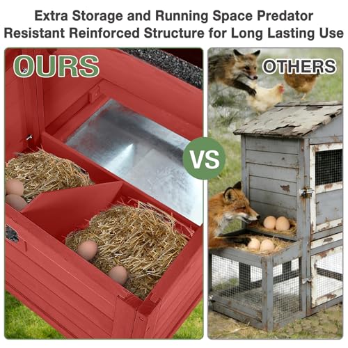 80" Large Chicken Coop on Wheels, with Run, Outdoor Wooden Hen House with Nesting Box, Leakproof Pull-Out Tray & Waterproof Roof, for 4–6 Chickens-Red - color: Red (AIR61-R)