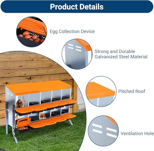Chicken Nesting Box,Chicken Egg Laying Box with 10 Compartments, Roll Away Eggs Laying Boxes, Nesting Boxes, Indoor & Outdoor Use,Easy Egg Collection, Easy Cleaning - color: Orange, size: 10 holes with legs