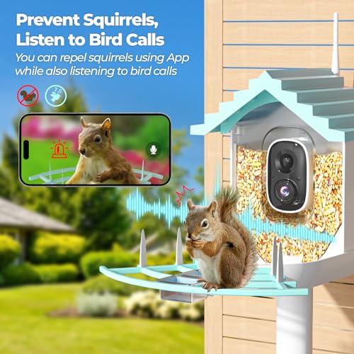 Smart Bird Feeder with Camera, Feeder with Wireless Camera | Ideal Gift for Bird Lover, Solar Powered, AI Recognition, Instant Notifications - color: Blue