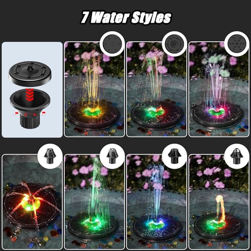 Yzert Glass Solar Fountain Floating 3.5W 2200mAh, Colorful LED, Bird Bath | Solar Water Fountain Green Flower for Bird Bath, Garden, Outdoor, Pond -Black Panel Colorful - color: Black Panel Coloful Lights