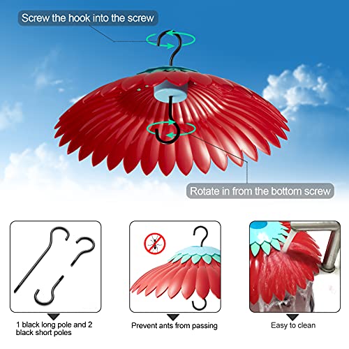 Beserie Squirrel Baffle for Hanging Bird Feeder Rain Cover for Outside Weather Guard Protect Feed from Sun Blue Dome Attract Hummingbirds, Moat Proof, Easy to Clean-14inch(Red) - color: Red01 14in