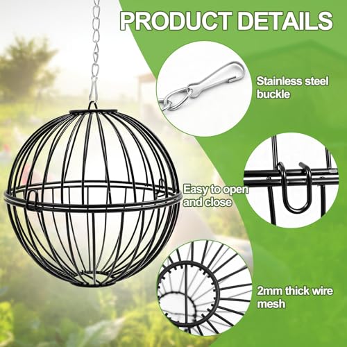 4 Pack Hanging Chicken Feeders for 10+ Chicken, 7.5 Inch Iron Rodent-Proof Duck Treat Dispenser Balls with 17.7 Inch Adjustable Hanging Chain for Feed and Toys, Weatherproof & Easy Install