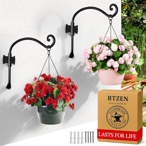 Plant Hangers Outdoor or Indoor Heavy Duty Wall Bracket Hooks | Wrought Iron Metal Hanger Indoor Hook for Hanging Plants Baskets Lanterns Bird Feeders - 2 Pack (Black Axe-Shape Hooks 10") - size: 10 Inch, style: Axe Hooks