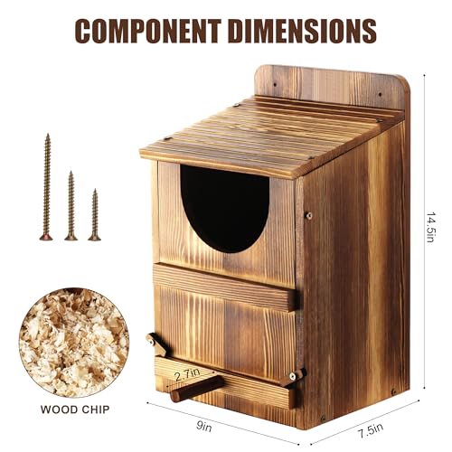 Owl House, Barn Owl Nesting Box with Bird Stand and Wood Shavings, Large Wooden Screech Nesting Box for Outside, Nest Box for Wild Birds, Barn, Screech, Eagle, 1 Set