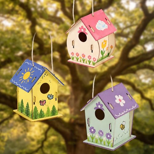 BlockPro 24 Pack Bird House Kits for Kids with Paint & Brushes, DIY Wooden Birdhouse Painting Set, Spring Summer Arts Projects, Educational Craft Gift for Birthday, Party, Parent-Child Activities