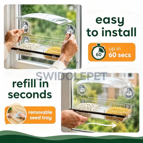 Window Bird Feeder Outdoor with 3 Feeding Compartments | Bird feeders with strong suction cups ，Squirrel Proof Clear Acrylic backyard birding & wildlife, Wild Bird Watching Gift