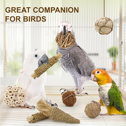 7Pcs Bird Toy Large Chewing Balls - Natural Soft Chew Shredding & Foraging Toy for Cockatiel Conure Quaker Parrot Budgie Parakeet Rabbit Bunny Guinea Pig Chinchilla - color: Model 1