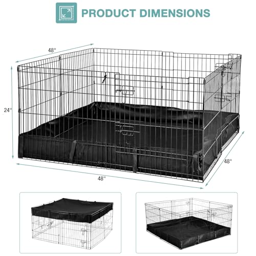 Rabbit Playpen，Small Animal Cage with Waterproof Mat, 48" L*48" W*24" H Metal Hedgehog with Door, C&C Cage for Guinea Pigs, Bunny, Hedgehogs, Chinchillas(Playpen Only) - color: Black