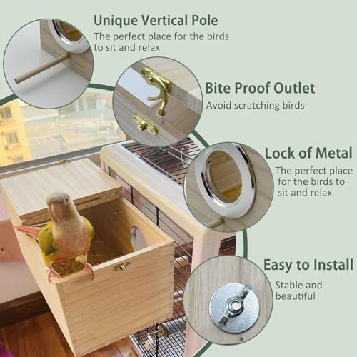 Parakeet Nesting Box Transparent Bird Nest Breeding Box with Perch | 7.87 X 4.72 X 4.72 inch Parrot Mating Box Wood Bird House Aviary for cage - size: 7.87 X 4.72 X 4.72 INCH