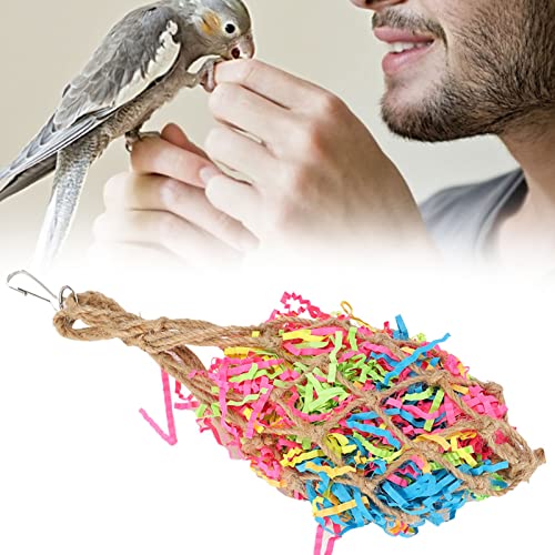 Parrots Shredded Paper Mesh Bag, Colourful Paper Mesh Bag for Parrots, Non Toxic Hanging Chewing Toy with Hook for Bird Cage, Bird Toys Bird Cage Accessories