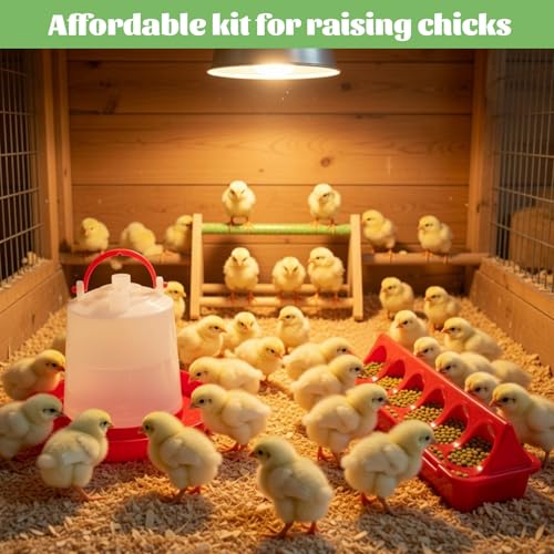 14 Pcs Chick Feeder and Waterer Kit with Wooden Perch Baby Poultry Starter Set 1.5 L Feeding Dispenser for Small Poultry Ducks Quail Pigeon Coop and Brooder(White) - color: White