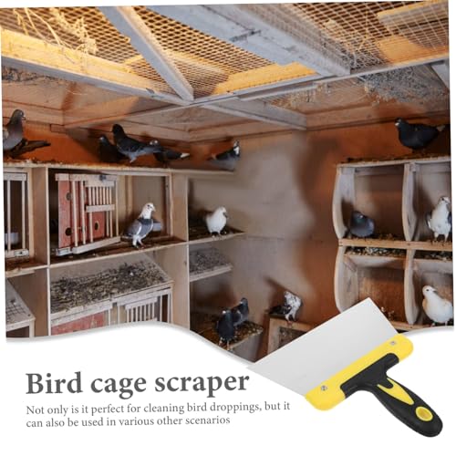 MERRYHAPY Stainless Steel Bird Poop Cleaner Bird Cage Cleaning Scraper with Wide Head and Ergonomic Handle for Droppings Removal on Patios Fences Cages and Outdoor Surfaces
