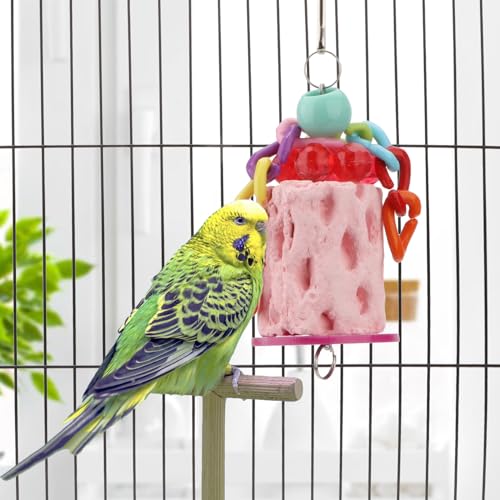 Hypeety Bird Beak Grinding Stone Cage Calcium Mineral Paw Grinding Block | Natural calcium stone, provides calcium and beak care, durable chew-proof, easy-hanging, for parrot/chinchilla/hamster, pink - color: Grinding Stone Pink