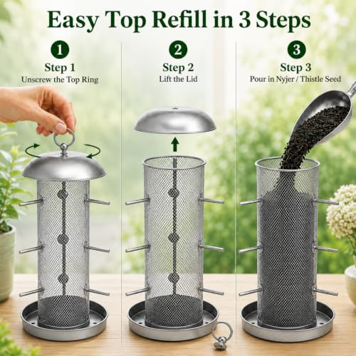 Finch Feeder for Nyjer & Thistle Seed, Hanging Metal Mesh Bird Feeder with Perches for Backyard, 2lb Capacity,Great for Backyard Bird Lovers