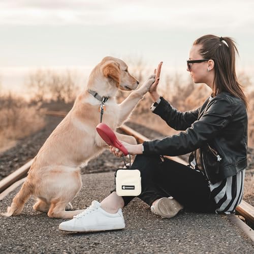 Waterproof Dog Treat Pouch, Dog Training Treat Pouch Built in Poop Bag Dispenser Adjustable Shoulder Bag (BLK) (Beige Small Pouch) - color: Beige
