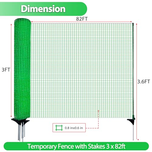 3'x82' Temporary Fence with Posts, Portable Dog Fence Outdoor for Yard | Green mesh with step-in posts, No assembly required, Fencing for yard, Garden fence animal barrier, Snow fence - color: Green, size: 3x82 ft