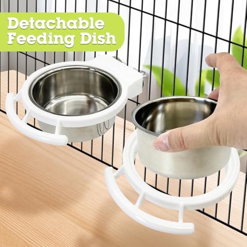 Stainless Steel Bird Bowls for Cage 2 Pcs Parrot Feeding Dish Metal Food and Water Cups Detachable Birds Cage Feeder Hanging Finch Food Plates with Perch for Parakeet Budgie Lovebird (White) - color: White