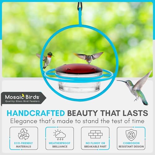 Hummingbird Feeder for Outdoors Hanging, 3.4 OZ Hummingbird Feeders, Glass Bowl with 4 Feeding Ports, Leak Proof Lid & Circular Perch, Bird Feeder (1, Aqua Blue) - color: Aqua Blue