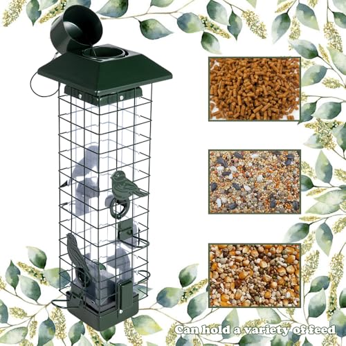 Squirrel Proof Bird Feeders for Outdoors, Metal Wild Bird Feeder for Outside Hanging, 4 Ports Perches, 3LB Large Capacity (Green) - color: Green