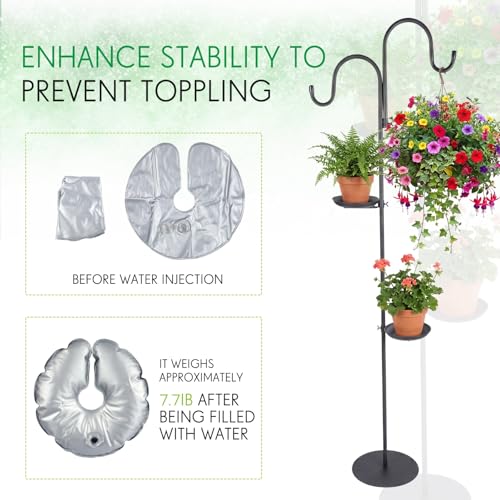 1 Set Upgraded 75.9" Shepherds Hook for Bird Feeder, Hanging Plant Wind Chime Stand, Metal Adjustable Standing Pole Holder for Indoor Outdoor, with 2 Rack & Weight Bag (Classic 2 Hooks) - style: Classic 2 Hooks