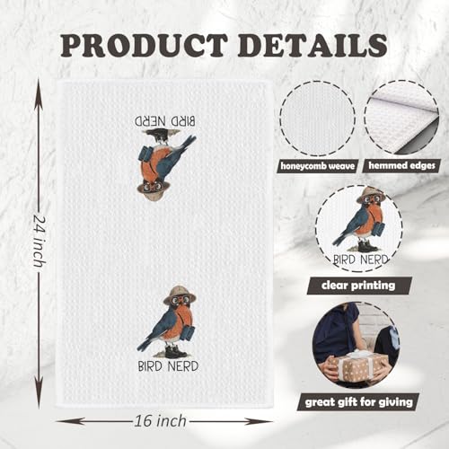 Chicimln Funny Bird Kitchen Towels, Gifts for Birds Lovers Watchers Decorative Hand Towels for Bathroom, Bird Nerd Dish Tea Towel Drying Cloth for Kitchen Decor, 16x24 Inch - color: Bird Nerd a