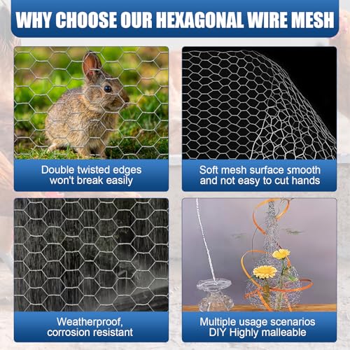 Chicken Wire,16"×70FT Chicken Wire Fencing Mesh for Garden Poultry Craft | Galvanized Chicken Wire, Sturdy Chicken Wire Roll Plant Protector,Rabbit Fence, Wire Fence Rolls for Craft Projects - size: 16*70ft