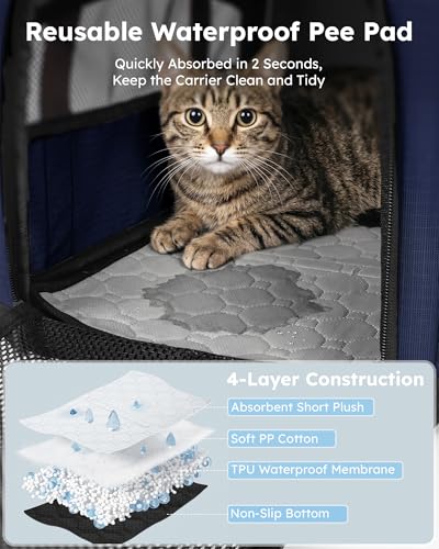 Pecute Cat Carrier, Top Expandable Dog Crate for Travel, Blue | 5mm Anti-Collapse Steel Frame, Soft Mesh, Vet Visits, Foldable Travel Crate,Outdoor Hammock, Leakproof Pee Pad & Bowl - color: Blue
