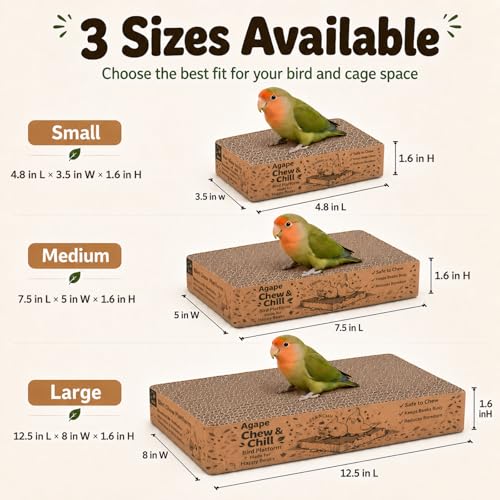 Agape Shreddable Bird Cardboard Platform, Natural Parrot Chew Toy and Perch | Safe Cage Mounted Paper Toy Accessory for Budgies, Lovebirds, Quakers, Cockatiels & Conures, Supports Beak & Foot Health - size: Medium