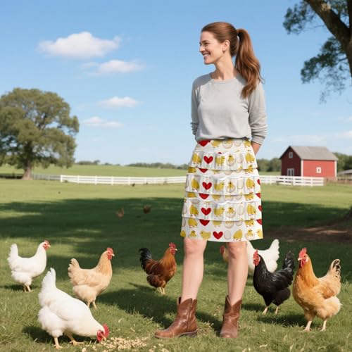 CUTHOLLOW Egg Collecting Apron for Adlut, Housewife, 18 Deep Pockets Hen Egg Gathering Holding Apron with Elastic Closures - style: Heart Chicks