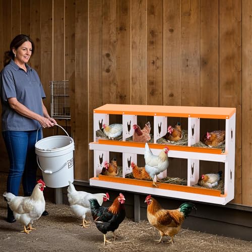 8 Compartment Galvanized Metal Chicken Nesting Box, Easy Install & Clean Roll Out Egg Laying Boxes for Backyard Chicken Coop, Anti-Rust Egg Protection Nest,Orange - color: Orange, size: 8 holes