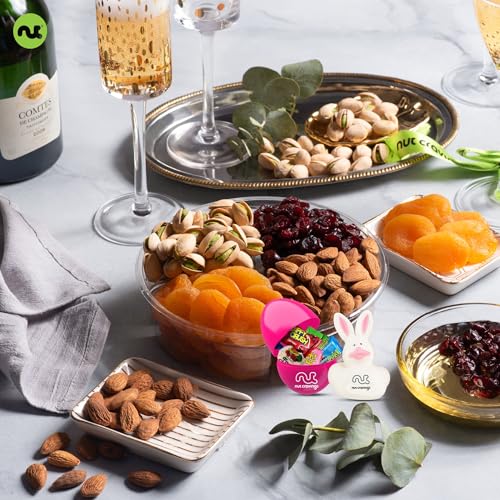 NUT CRAVINGS Gourmet Collection - Easter Treats, Candies & Dried Fruit Nuts Gift Basket with Happy Easter Ribbon, Candy Filled Egg + Bunny (4 Piece Assortment) - style: 1. Easter Fruit & Nut Gift Box - (4 Piece Assortment)