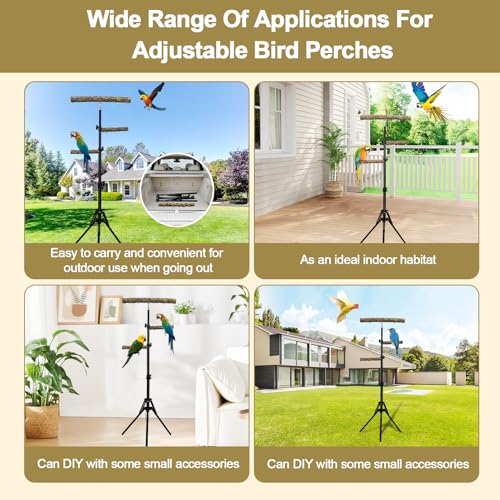 3-Layer 16-63 Inch Height Adjustable Bird Perch Pepper Wood Birds Training Perch Stand Parakeet Perches Indoor and Outdoor Parrot Stands for Small to Medium Bird - size: Three-tier floor stand