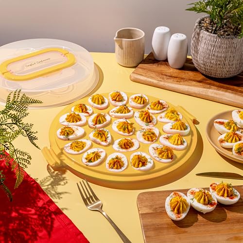 Deviled Egg Containers with Lid & Handles, 22-Count Portable Carrier, Dishwasher Safe Tray, Refrigerator Storage, High-Capacity Trays Deviled Egg Holder - Yellow - color: Yellow