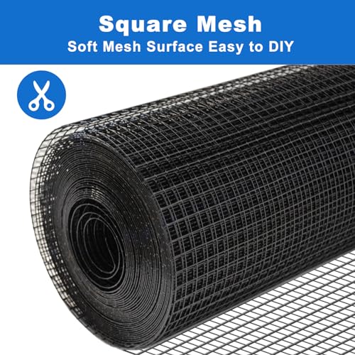 Black Chicken Wire 1/2 in 48 x 100 ft 19 Gauge Wire Mesh | Coated welded mesh roll, Heavy-Duty Carton, High-Gloss Finish, Easy Installation, Animal Enclosure - size: Black 1/2" 48" x 100' 19Ga
