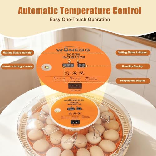 Gen IV - 30 Egg Incubator, Wide-Range Humidity with Manual Water Fill, Stable Temp Control, Dual-Size Egg Slots, Auto Egg Turning, Candler, Real-Time Display for Hatching Poultry Eggs - size: 30 egg-white