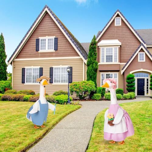 2 Set Porch Goose Outfit Spring Gardener Goose Clothes with Small Flower Pot for 23" Cement Outdoor Patio Yard Decor(Gardener) - style: Gardener