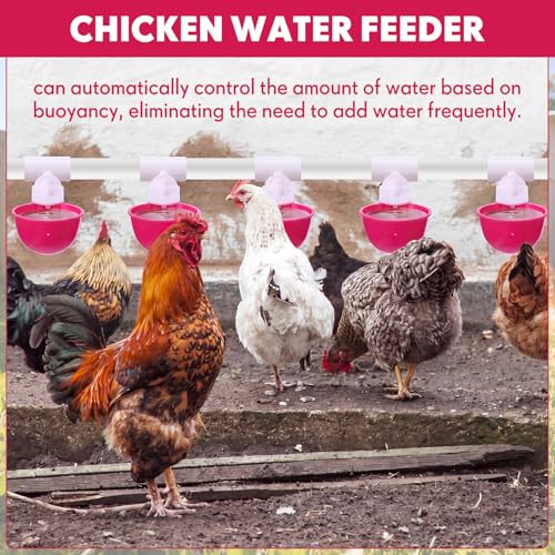 LemonRoad 30 Set Automatic Chicken Waterer Cups with 1/2" PVC Tee Fitting Chicken Drinking Bowl, Poultry Drinker Mounting Hole Opener,Water Dispenser Feeder for Duck, Goose, Pigeon(Rose Red) - color: Rose Red