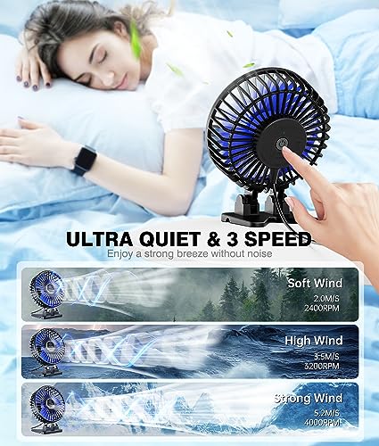 JZCreater USB Desk Fan, Mini Portable Fans, 3 Speeds Desktop Table Cooling Fan, Plug in Power, Rotation Strong Wind, Quiet Personal Small for Home Office Travel Bedroom, Black Blue - color: Black Blue