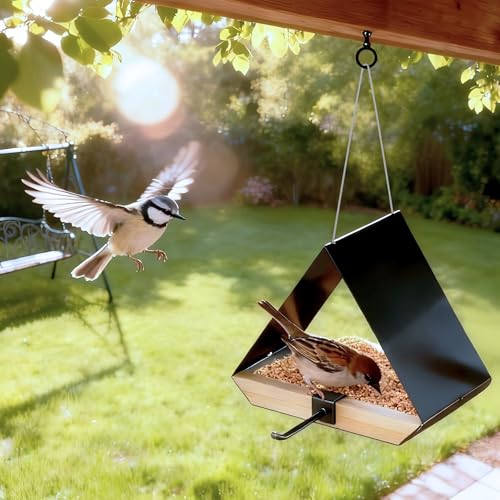 HOSUN Modern Metal Roof Hanging Wild Bird Feeder | Durable Outdoor,For Backyard,Easy to Clean,Mesh Ventilated, Bird Watching Gift,Attracts Cardinals Bluebirds
