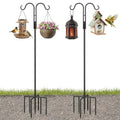 2 Pack 92 Inch Double Shepherds Hook for Outdoor, Heavy Duty, 5 Prong Base | Shepherd hook set for bird feeders, Flower baskets, Lanterns, Nesting stations, Garden decor, Sturdy pole, Weather-resistant - size: 92IN 2PACK