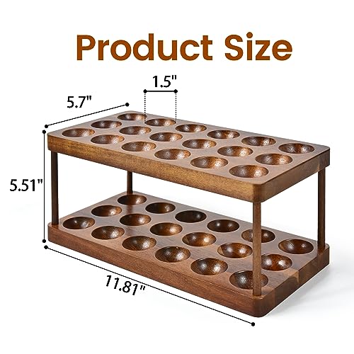 Sishynio 2 Tier Acacia Wood Egg Holder Countertop, 36 Egg Storage Rack | Double Layer Farmhouse Kitchen Egg Tray Organizer; Fresh Egg Storage Rack Basket for Countertop, Fridge, Cabinets and Pantry - style: 2 tier acacia wood egg tray