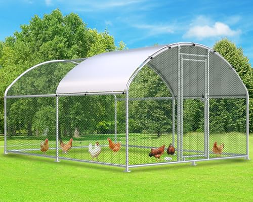 Large Metal Chicken Coop Run, 12.8x9.8x6.2 ft Chicken Runs for Yard with Cover, Walk-in Chicken Pen for 12–18 Hens, Anti-Rust Poultry Cage with Stable Wind-Resistant Dome Roof Design - color: Dome Roof, size: 153.5"L x 118.1"W x 74.8"H