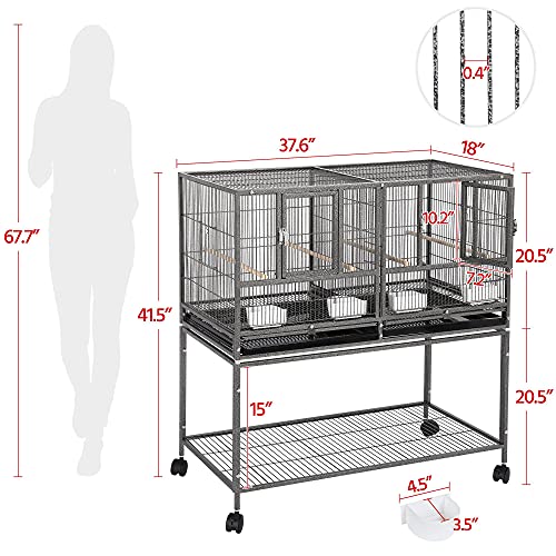 Yaheetech 41.5" Stackable Divided Breeder Breeding Parakeet Bird Cage for Canaries Cockatiels Lovebirds Finches Budgies Small Parrots with Rolling Stand, Black - color: Black